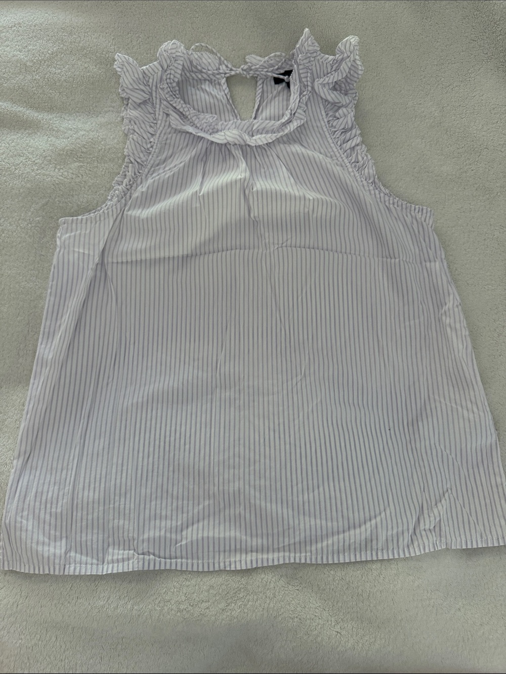 J Crew white/lavender Striped  Ruffle Sleeveless Top -